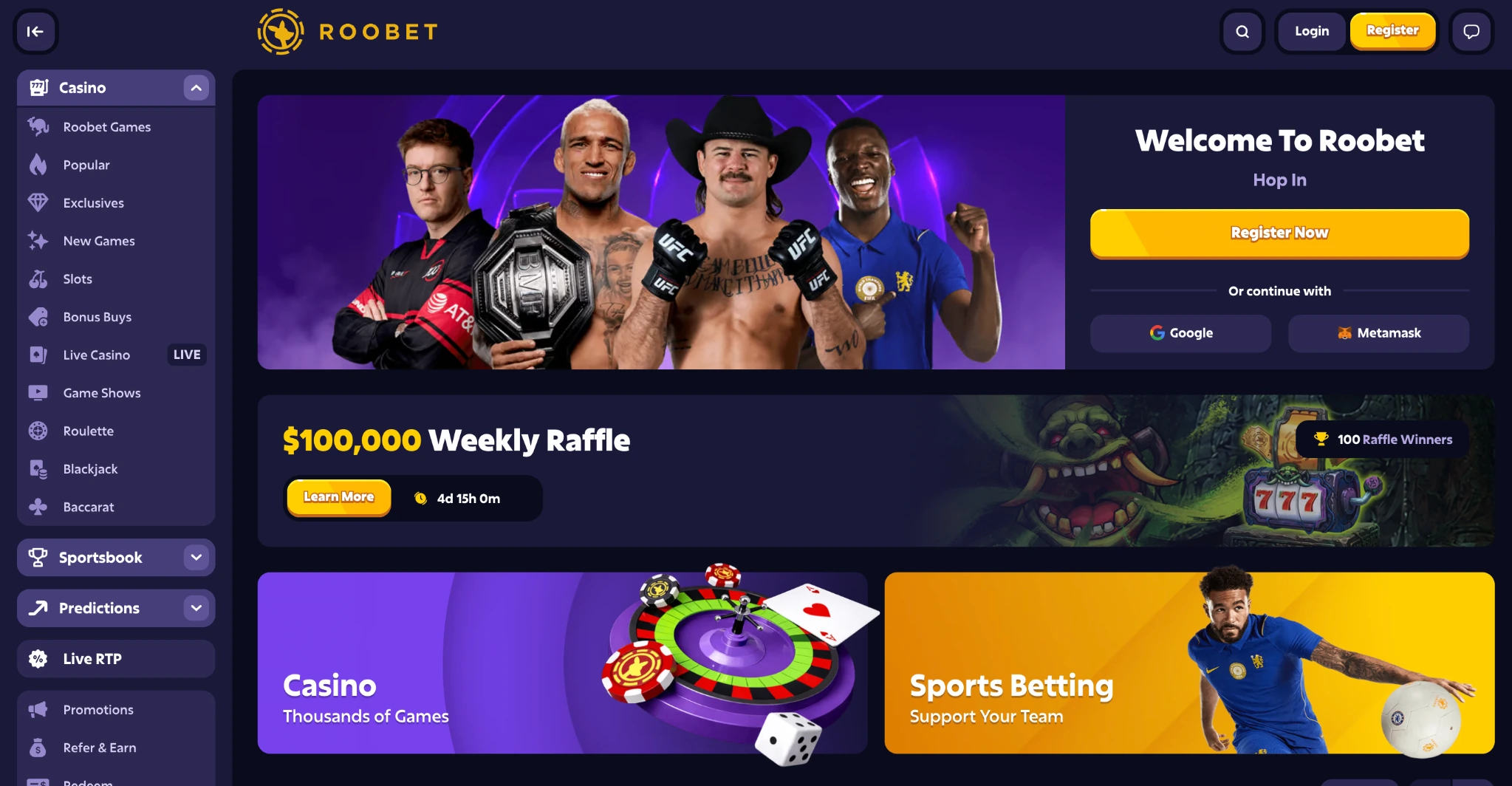 Roobet casino homepage